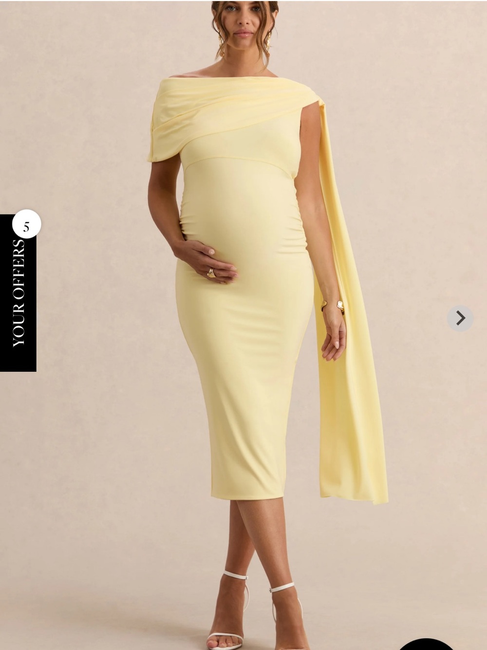 Club L London asymmetric neck maternity midi dress in Lemon